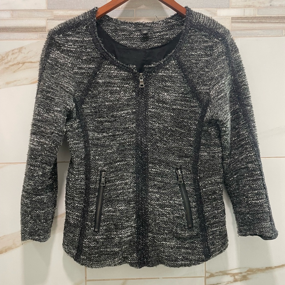 Ann Taylor Black and Gray Tweed zippered Jacket - Picture 9 of 11
